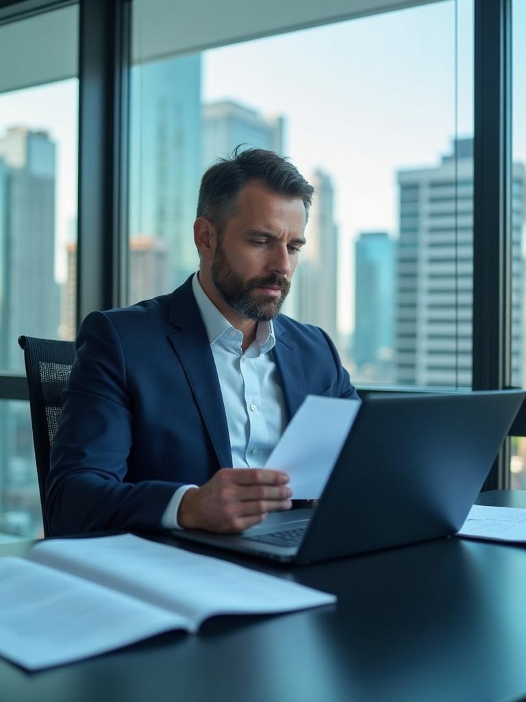 Property valuation expert reviewing documents in Melbourne office