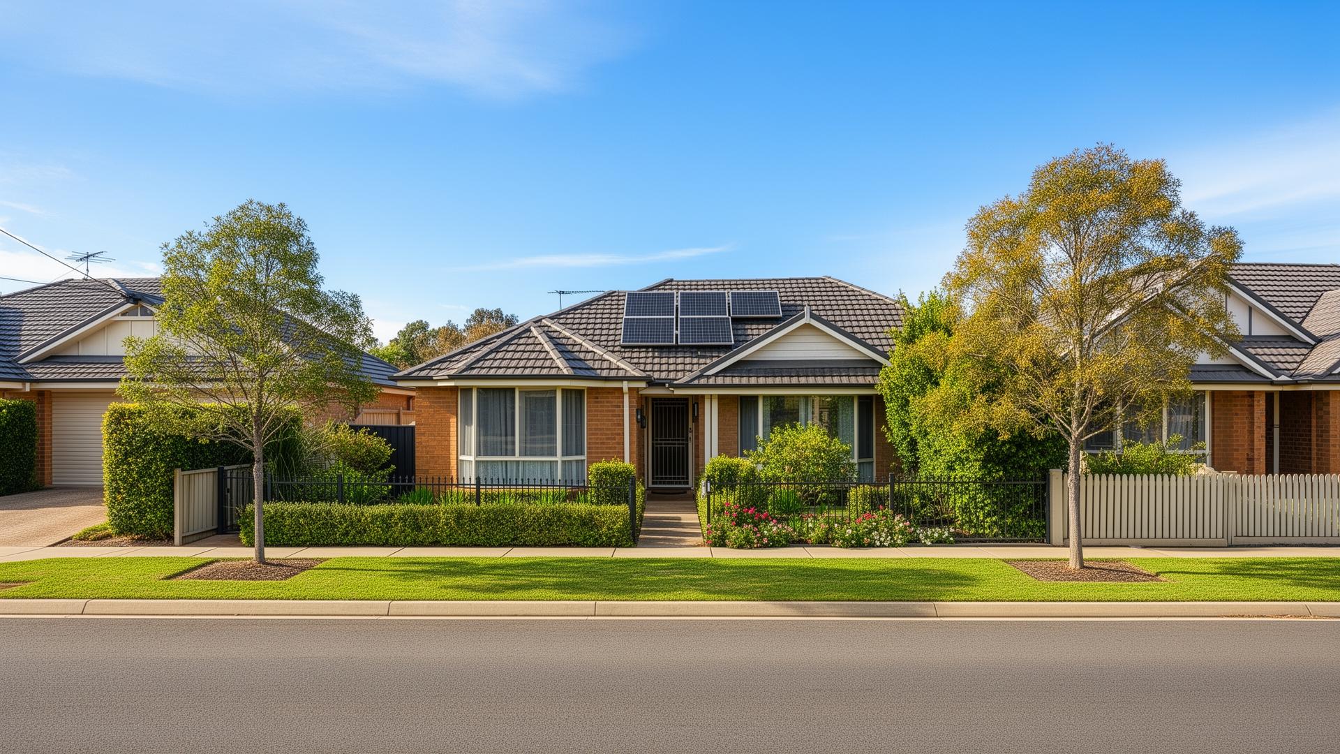 Street view of Australian suburban houses in Melbourne neighbourhood for curbside property valuation
