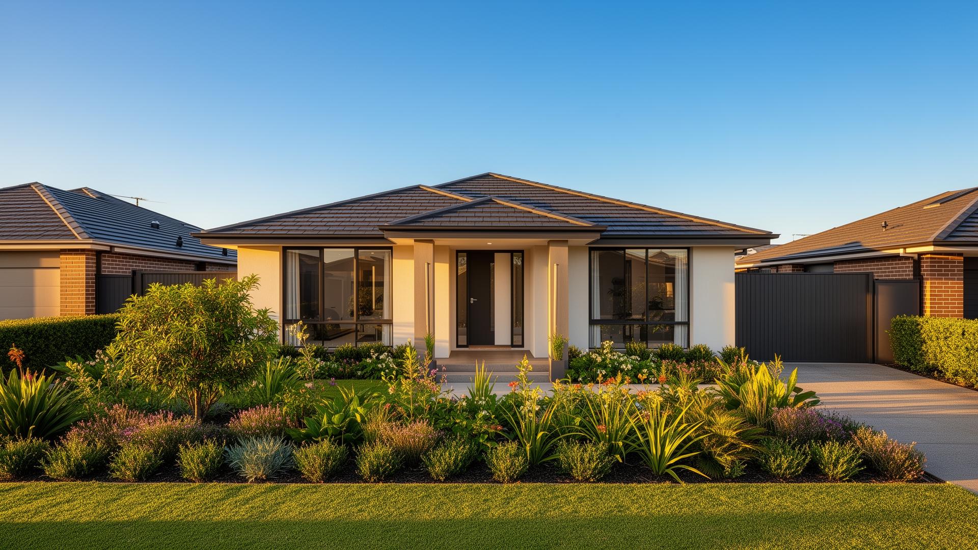 Modern Australian residential house exterior with landscaped garden in Melbourne suburb - professional property valuation services